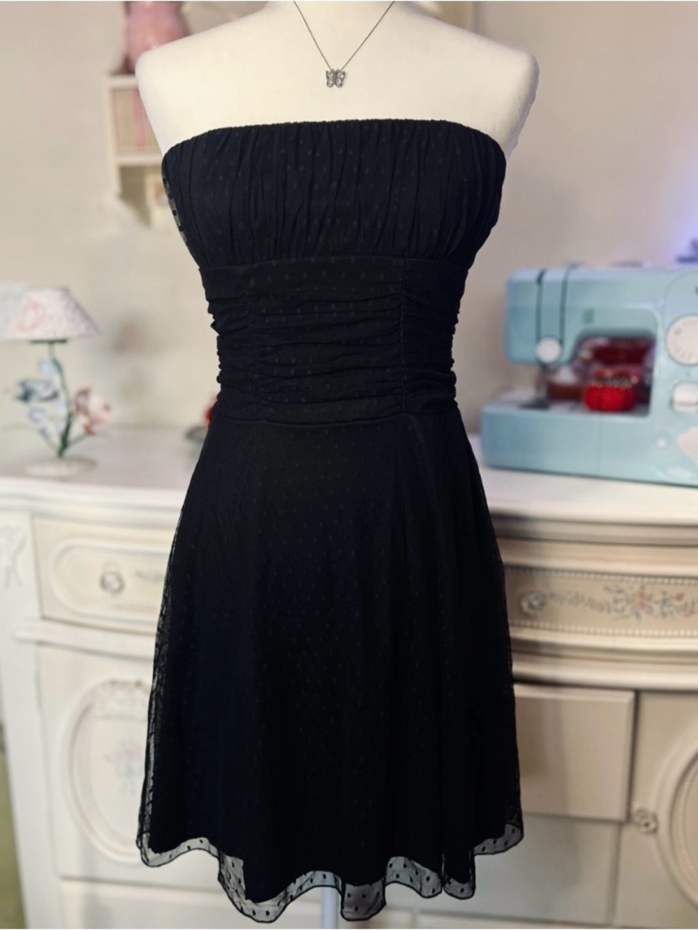 Y2K Twenty One polka dot strapless cocktail dress
